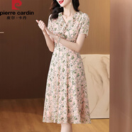 皮爾卡丹（pierre cardin）碎花雪紡連衣裙子女士夏季2025年新款氣質漂亮媽媽v領短袖中長裙 花色《女神范氣質洋氣時髦今年流 2XL (125-135斤)
