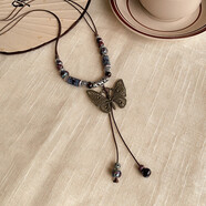 格具新中式復(fù)古蝴蝶項(xiàng)鏈女感毛衣鏈小眾設(shè)計感秋冬衛(wèi)衣民族風(fēng)配飾 陶瓷蝴蝶長款抽繩項(xiàng)鏈