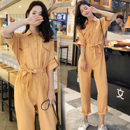 MODX連體褲女夏長(cháng)款短袖2025新款工裝雪紡顯瘦休閑時(shí)尚套裝連體衣女裝 橙色 M 【105-115斤】