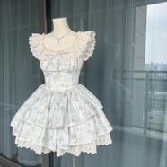 茉衣雅（MOYIYA）【店鋪】法式甜美碎花小飛袖連衣裙夏季新款千金感收腰純欲風公主 藍色公主蓬蓬裙#【PS精選】 2XL 建議120-135斤