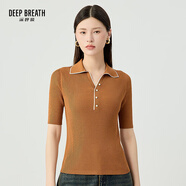 深呼吸DEEP BREATH女裝簡(jiǎn)約豎坑條修身拼色翻領(lǐng)針織衫女A301170 焦糖 M (3)