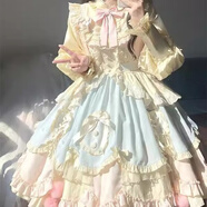 薇戀夢嵐藍粉可愛甜美洋氣lolita長袖連衣 OP蓬蓬在逃公主 洛麗塔 連衣 S 均碼