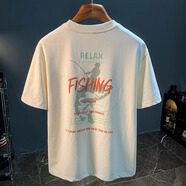 啄木鳥(niǎo)（TUCANO）美式寬松短袖T恤男重磅潮流印花圓領(lǐng)夏季上衣體恤落肩半袖男衣服 A杏色 【無(wú)做舊印花款】 S 【建議110-130斤】