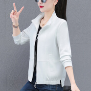 婉玫（wonnmey）白色短款外套女秋裝新款薄款時(shí)尚洋氣百搭小個(gè)子立領(lǐng)夾克純色 白色 M (適合80-95斤)