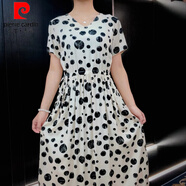 皮爾卡丹（pierre cardin）新款夏季氣質(zhì)棉綢連衣裙女人味收腰顯瘦碎花中長(zhǎng)款外穿V領(lǐng)裙子女 星空?qǐng)A點(diǎn)(數(shù)碼印花) L (建議90-115斤)