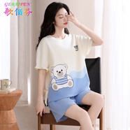 歌佰芬帶胸墊睡衣女夏季純棉短袖短褲套裝夏天女士圓領(lǐng)休閑家居服可外穿 HX8312女（不帶胸墊） XL (120-140斤)