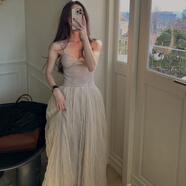 HUALIN FASHION韓國公主吊帶蓬蓬紗裙仙百搭連衣裙4色可選 杏色 均碼