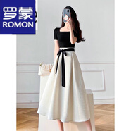 羅蒙（ROMON）長(cháng)裙子女2023夏季新款氣質(zhì)收腰顯瘦小香風(fēng)裙子高腰休閑風(fēng)百搭長(cháng)裙 米白色 M