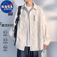 NASA MARVEL長袖襯衫男春秋翻領襯衣休閑速干男士外套寬松上衣 白色長袖 XL
