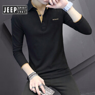 JEEP SPIRIT吉普長袖恤男士翻領(lǐng)衫夏季薄款潮牌純棉商務(wù)休閑秋裝體恤上衣 6701黑色 XL