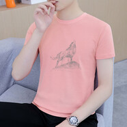 七匹狼方男士短袖T恤夏季圓領(lǐng)韓版修身半袖印花體恤衫青年帥 FW3059_粉紅 XL _建議125-140斤