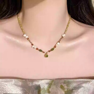 CHAUIYIN潮茵紅色瑪瑙施家小米珍珠項鏈配飾女頸鏈輕奢小眾2025新款吊墜 天ran珍珠綠水晶項鏈