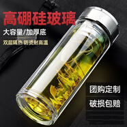 摔不爛鋼化玻璃杯500ml耐摔高溫硼硅雙層玻璃杯保護(hù)套男士茶杯 鋼本色350-雙層【破損包賠】
