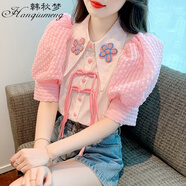 韓秋夢*2025夏季新款法式感粉紅衫女小個子時尚氣質(zhì)上衣潮 圖片色 L