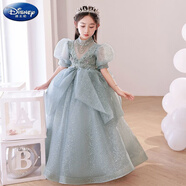 迪士尼（Disney）女童晚禮服主持人高端鋼琴演出服小女孩蓬蓬紗兒童表演禮服 灰色短袖公主裙 160
