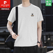 皮爾卡丹（PIERRE CARDIN）純棉男士短袖t恤潮流半袖上衣服2025夏季薄款休閑體恤衫男裝 短袖T8328麻灰色 S 90-125斤