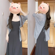 微光里冰絲防曬開衫女秋季灰色長(zhǎng)袖外搭后背開叉薄款針織空調(diào)衫上衣罩衫 灰色 【單件針織開衫】 L