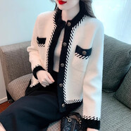 Radinka2025春秋新款氣質(zhì)小香風(fēng)外套女仿水貂絨短外套高級(jí)感針織開(kāi)衫LOV 拼色外套 白色 3XL 建議135-150斤