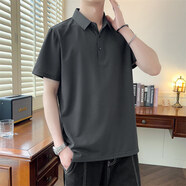 浩遠純色2025夏季新款冰絲翻領(lǐng)短袖polo衫男半袖t恤短袖男體恤上衣 灰色 常規(guī) XL （125-140斤）