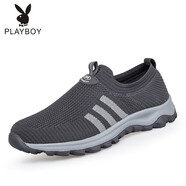 花花公子（PLAYBOY PHYSICAL）老人鞋男春秋季網(wǎng)面鞋官方防滑軟底防水爸爸運動(dòng)中老年健步鞋 2005深灰男款 （收藏送襪子） 45