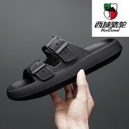 西域駱駝（VANCAMEL）踩屎感拖鞋男士大碼夏季加肥防滑沙灘外穿厚底情侶涼拖鞋女新款 黑色 35