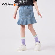 可可鴨（QQ DUCK）童裝女童短裙兒童牛仔半身裙夏裝青少年衣服愛心短裙淺藍(lán)；150