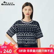 哥弟真的好（GIRDEAR）女裝民族風(fēng)幾何圖案流蘇羊毛針織衫女A301037 藏藍(lán) M (3碼)