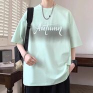 袋鼠短袖t恤男夏季潮流漸變印花半袖衣服男青少年寬松休閑五分袖體恤 7099綠色 XL /120-130斤