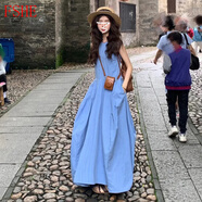 FSHE藍(lán)色無袖背心連衣裙子女夏季2025新款海邊度假法式氣質(zhì)超好看長裙 藍(lán)色連衣裙【小個(gè)子無袖連衣裙/ S 40/45kg