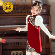 G.DUCKKIDS漢服女童拜年服冬裝兒童戰袍秋冬2025過(guò)年服新年衣服喜慶唐裝冬季 紅色 130 cm