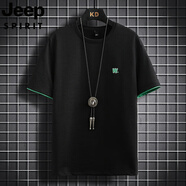 JEEP SPIRIT吉普冰絲短袖t恤男夏季2025潮流薄款v領(lǐng)絲光棉半袖上衣冰體恤衫 1303黑色 （此款偏小一碼） M (約85-105斤可穿)