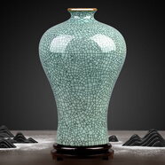傲世景德鎮(zhèn)陶瓷器仿古中式花瓶工藝品客廳擺件藝術(shù)品玄關(guān)博古架裝飾品 仿古裂紋梅瓶+底座+證書