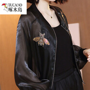 啄木鳥黑色歐根紗防曬衣女2025春夏新款休閑寬松長(zhǎng)袖棒球服外套薄款?yuàn)A克 圖片色 3XL
