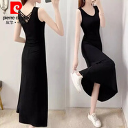 皮爾卡丹（pierre cardin）莫代爾面料2025夏季新款美背顯瘦氣質(zhì)修身連衣裙長款法式吊帶裙女 3880#黑色 L 建議【85-100斤】購買