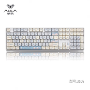 F3108三模無(wú)線(xiàn)機械鍵盤(pán)RGB燈光麻將音108鍵生辦公可愛(ài)主題 F3108白色+MOA小貓咪三模版 輕盈紅軸 x 108鍵