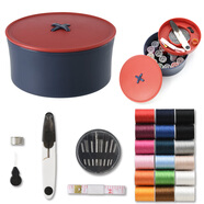 三愛家用針線盒套裝便攜收納工具箱針線包縫紉線手縫針迷你收納整理盒 紐扣款-紅藍18色線