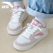 anta kids安踏輕松板鞋女鞋水蜜桃粉色皮面百搭小白鞋厚底休閑學(xué)生平價鞋子 38001Q-2紙莎白/藕灰/丁香粉 35.5