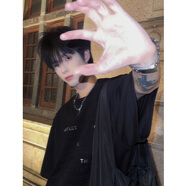 康坦汀美式高街字母短袖t恤男設計感夏季歐美潮牌痞帥炸街寬松百搭體恤 黑色 XL