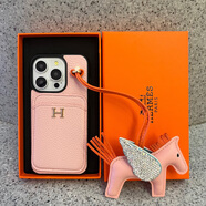 埠帝新款閃鉆木馬插卡包掛繩適用iPhone16promax手機殼皮質(zhì)蘋(píng)果15pro奢華13感手提12pro零錢(qián)包11 閃鉆木馬單殼+掛件-粉色 iPhone 6s Plus