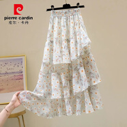 皮爾卡丹（pierre cardin）2025夏季不規則荷葉邊a字ins超仙蛋糕裙小清新新款碎花半身裙 藍色花 S (建議75-95斤)