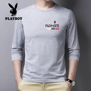 花花公子（PLAYBOY）純棉長袖t恤男2025春秋季新款上衣大碼寬松上衣韓版內(nèi)搭打底衫潮 8805長袖灰色 薄款 L 建議86-101斤