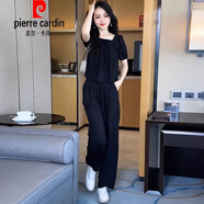 皮爾卡丹（pierre cardin）法冰絲休閑套裝女夏季新款韓版小個(gè)子時(shí)尚洋氣減齡寬松顯瘦兩件套 黑色【雪紡好質(zhì)量?jì)杉住?2XL 【建議125-140斤以?xún)取?
                                         title=