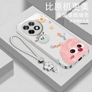 韜田一加Ace5pro手機殼玻璃殼PKR110可愛卡通風(fēng)液態(tài)硅膠硬殼輕奢鏡頭全包網(wǎng)紅防摔保護(hù)套潮流新款男女 銀色【B5么么噠】+五葉花掛繩 一加ACE5PRO