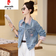 皮爾卡丹（pierre cardin）牛仔外套女2025年春季新款時(shí)尚氣質(zhì)優(yōu)雅刺繡小個(gè)子歐貨短款外套潮 圖片色 XL