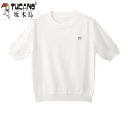 啄木鳥(niǎo)純色薄款鏤空上衣t恤短袖2025年春夏季新款寬松套頭冰絲針織衫女 DX0903#白色【專(zhuān)柜高質(zhì)量】 XL 建議130-145斤