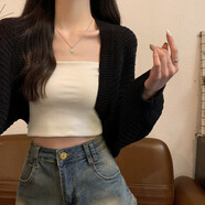 姿偉祺實(shí)拍春夏韓版寬松鏤空短款開衫長袖防曬針織上衣外搭外套女 黑色 均碼