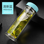希諾（heenoor）官方艦旗店2025摔不爛鋼化玻璃杯500ml耐摔高溫硼硅雙層玻璃杯保 加厚款藍色450mlml 0只