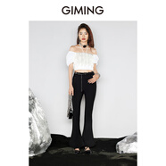 GIMING【商場(chǎng)同款】設(shè)計(jì)師品牌新款流蘇短款一字肩掛肩兩穿上衣 白色 XS