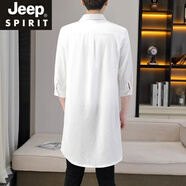 JEEP SPIRIT夏季薄款中袖加長防曬風(fēng)衣男中國風(fēng)外套男士潮流休閑道袍大衣披風(fēng) 白色1022中長款 L