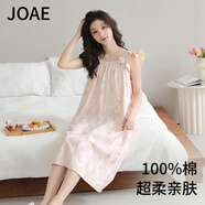 JOAE【100%純棉可外穿】女士睡裙可愛花邊袖吊帶背心日系寬松夏季  M